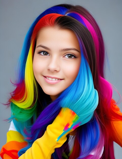 Photo portrait of a happy young boy and girl in front of colored background