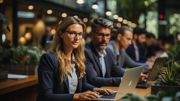 portrait of happy young business people standing in office