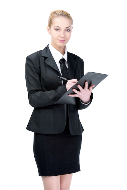 Photo portrait of happy young business woman.