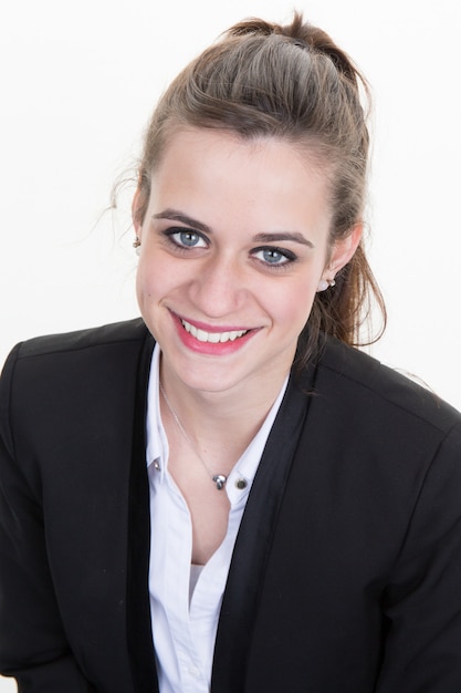 Portrait of happy young businesswoman isolated