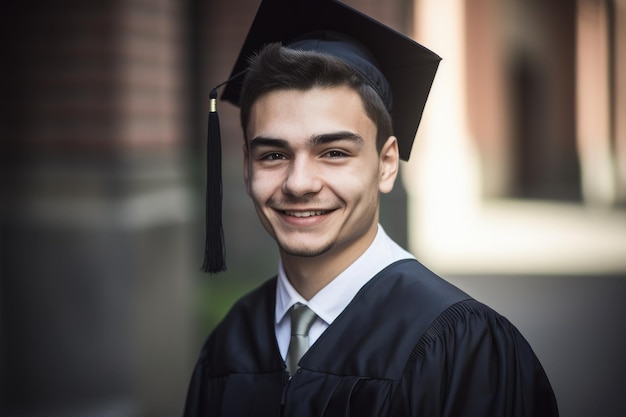 Portrait of a happy young graduate in his graduation gown created with generative ai