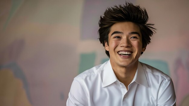 Portrait of a happy young man in white shirt