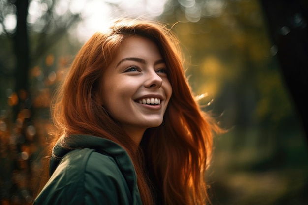 Портрет счастливой молодой женщины, наслаждающейся природой, созданный с помощью генеративного ИИ
