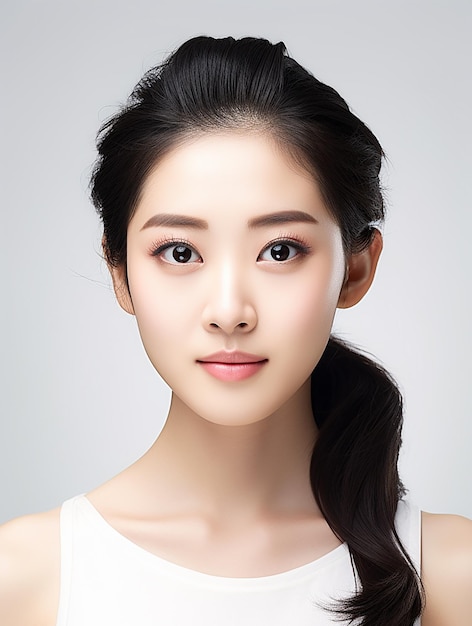 Portrait of a healthy beautiful skin Asian girl with clean background