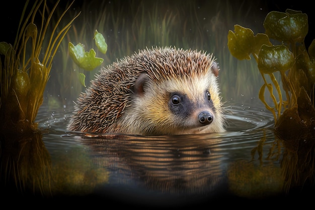 Portrait of hedgehog in a natural environment generative ai