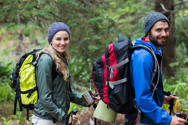 Portrait of hiker couple at countryside