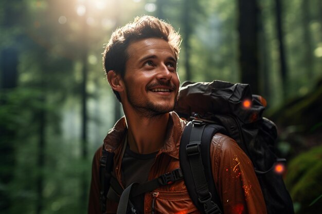 portrait of hiker man on the nature background