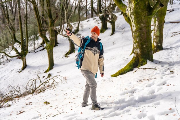 Portrait of a hiker on a snow trekking winter adventures natural activity