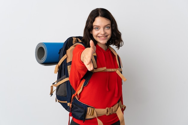 Photo portrait hiker woman with backpack