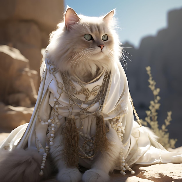 Portrait of himalayan cat dressed as a greek goddess for a mythology fes pet festive costume photo