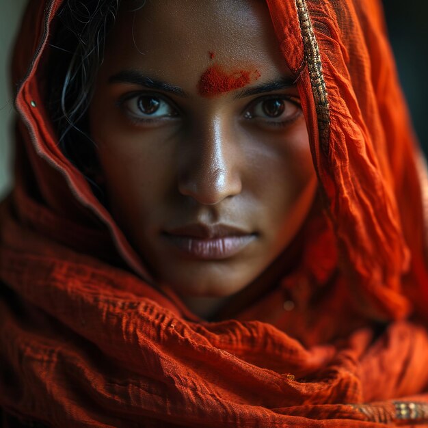 Portrait of hindu beautiful woman with beautiful natural shaman