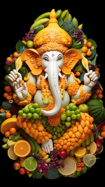 portrait of hindu god lord ganesha with fruits