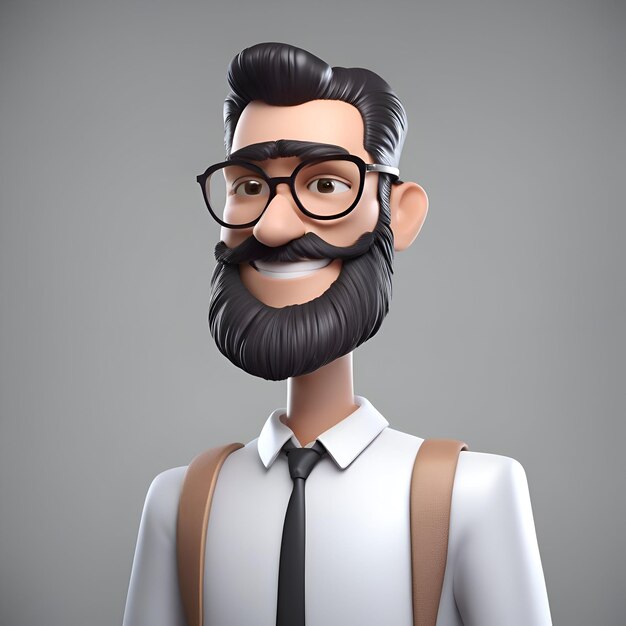 Photo portrait of hipster man with mustache and glasses 3d rendering