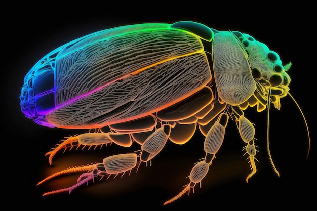 어두운 배경 생성 인공 지능에 네온 색상의 치찰음 바퀴벌레의 초상화