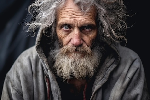 Portrait of a Homeless Hobo Old Man