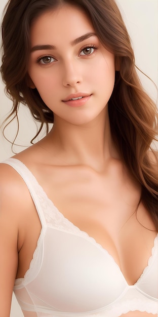 portrait of hot woman wearing comfortable everyday white bra