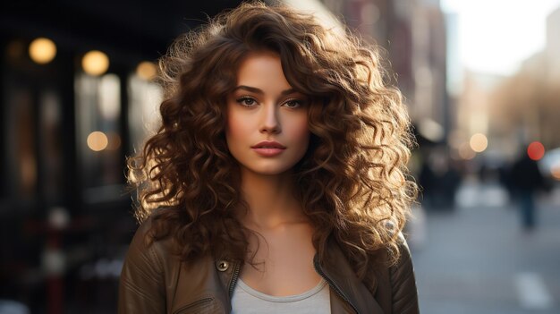 Portrait of a hot young woman with curly hair Ai generative