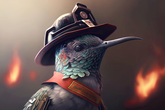 Portrait of hummingbird as a firefighter generative ai