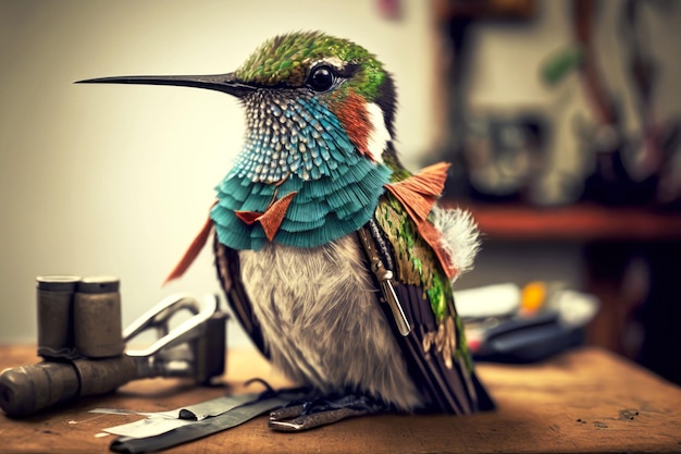 Foto ritratto di colibrì come un sarto ai generativo