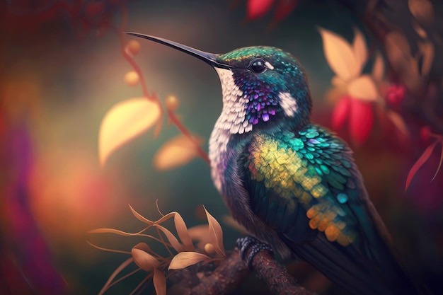 Portrait of hummingbird in a natural environment generative ai