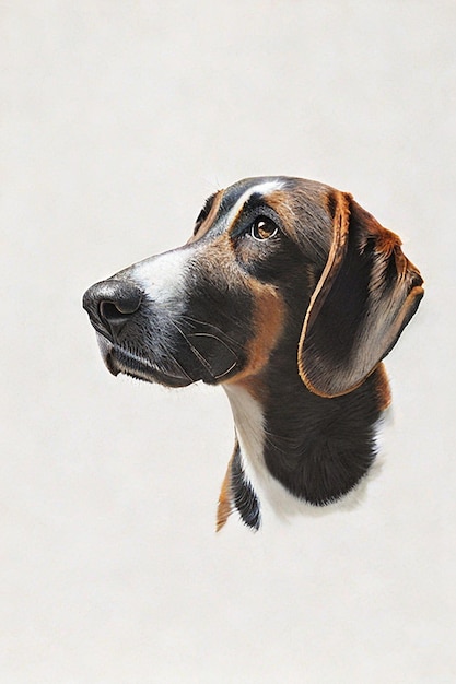 A portrait of a hunting dog with a black and white face.