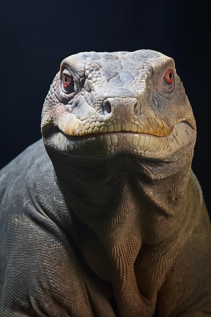 Portrait of a iguana on a dark background closeup