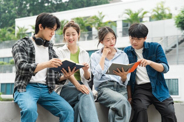 Photo portrait image of a group of asian students at universityxa