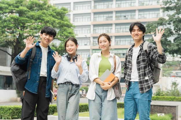 Photo portrait image of a group of asian students at universityxa