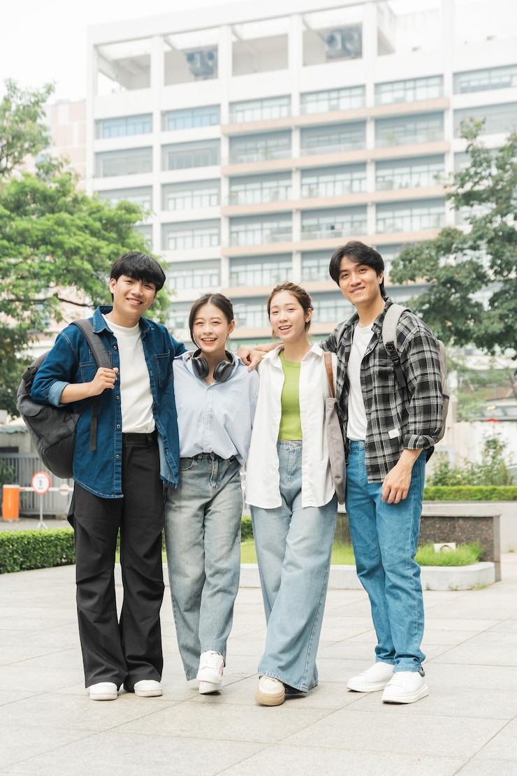 Photo 一群亞洲學生在大學的肖像圖像