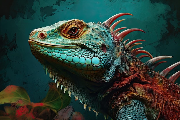 Портрет невероятно милой красочной ящерицы-хамелеона Экзотическая дикая ящерица или рептилия Генеративный ИИ