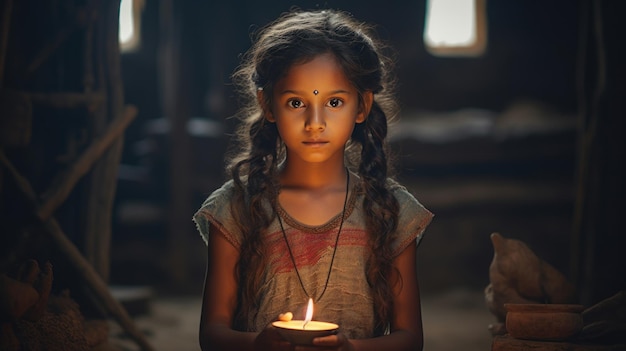 portrait Indian child feeling sad in the rural