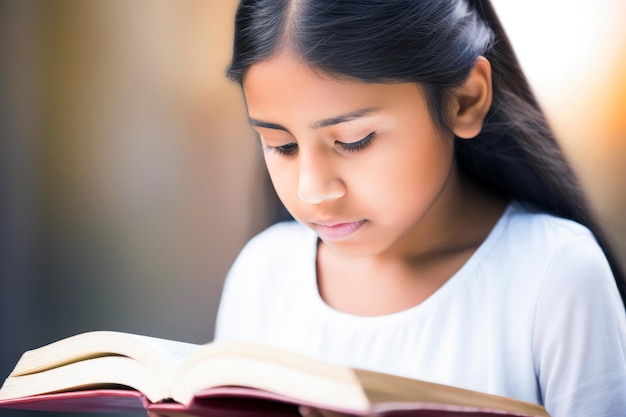 Portrait of an Indian girl reading a book