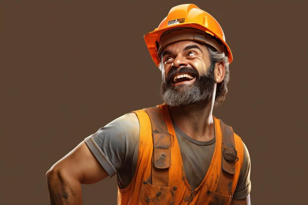 Photo portrait of indian male builder in orange helmet and tshirt