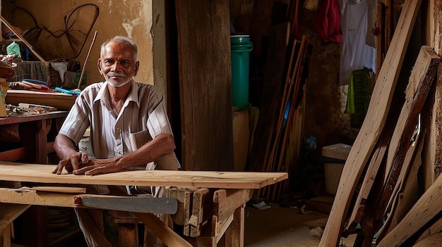 Портрет индийского плотника, работающего