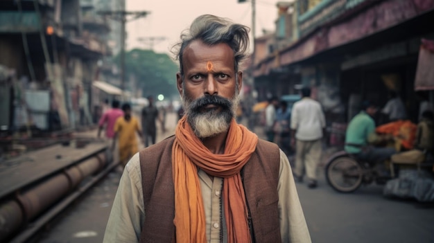 Portrait of a Indian man showcasing the fusion of tradition and modernity AI generated