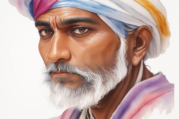 Portrait of an Indian man in watercolor style