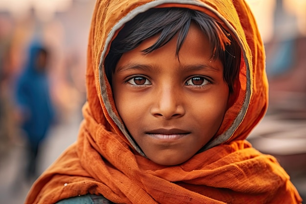 Портрет бедного индийского мальчика улыбается