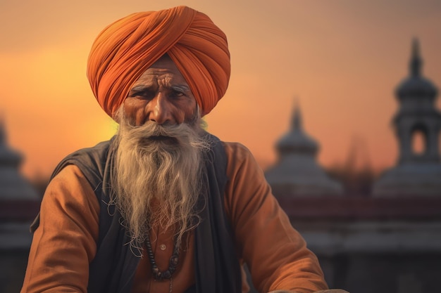Портрет индийского пожилого мужчины Садху Бабы Генеративный Ай
