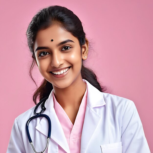 Photo portrait of an indian teenage medical student smiling with a joyful expression