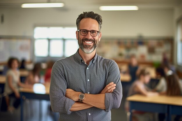 Foto ritratto di un'ispiratrice insegnante di scuola americana generativa di ai