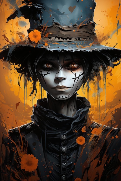 portrait of an intimidating creepy scarecrow cartoon character