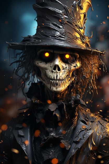 portrait of an intimidating creepy scarecrow cartoon character