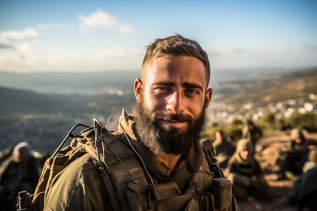 Портрет израильского солдата, готового к битве в боевом снаряжении