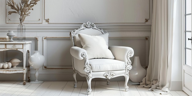 Portrait of Italian Armchair in Modern Luxury Room Interior