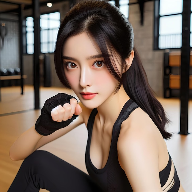 Photo a portrait of ivone chang in a gym wearing a black sportswear