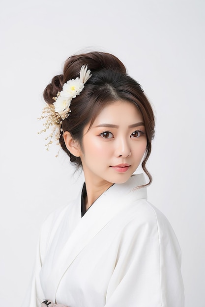 Портрет японской женщины на белом фоне