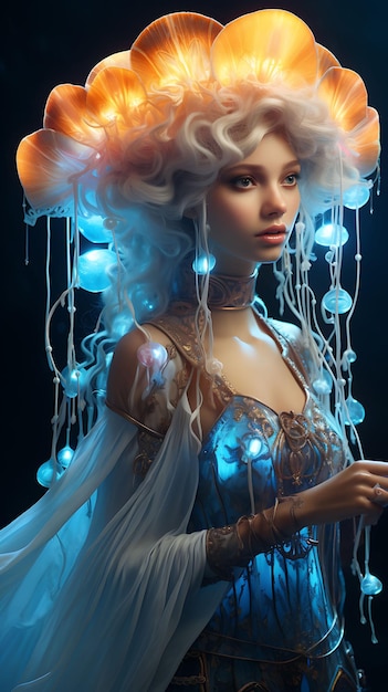 Portrait of Jellyfish Pirate Sea Enchantress Costume Seashell Crown Biol Animal Arts Collections