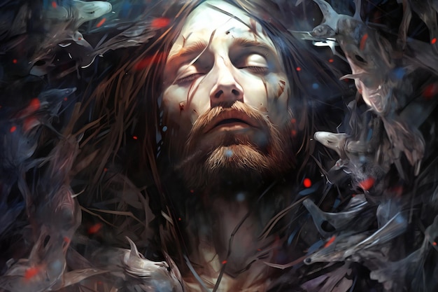 Portrait of Jesus Christ with blood on his face