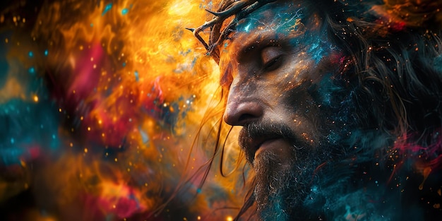 Портрет Иисуса Христа с терновой короной Католическая вера страдание и жертва концепция
