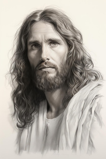 Portrait Of Jesus Rough Sketch Force Drawing Generative AI